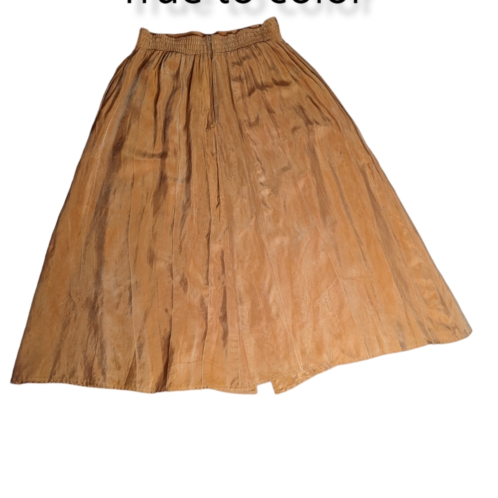 Vntg M Maxi Slit Skirt Pocket Carmel Shiney 100 Rayon Distressed Coastal Grandma